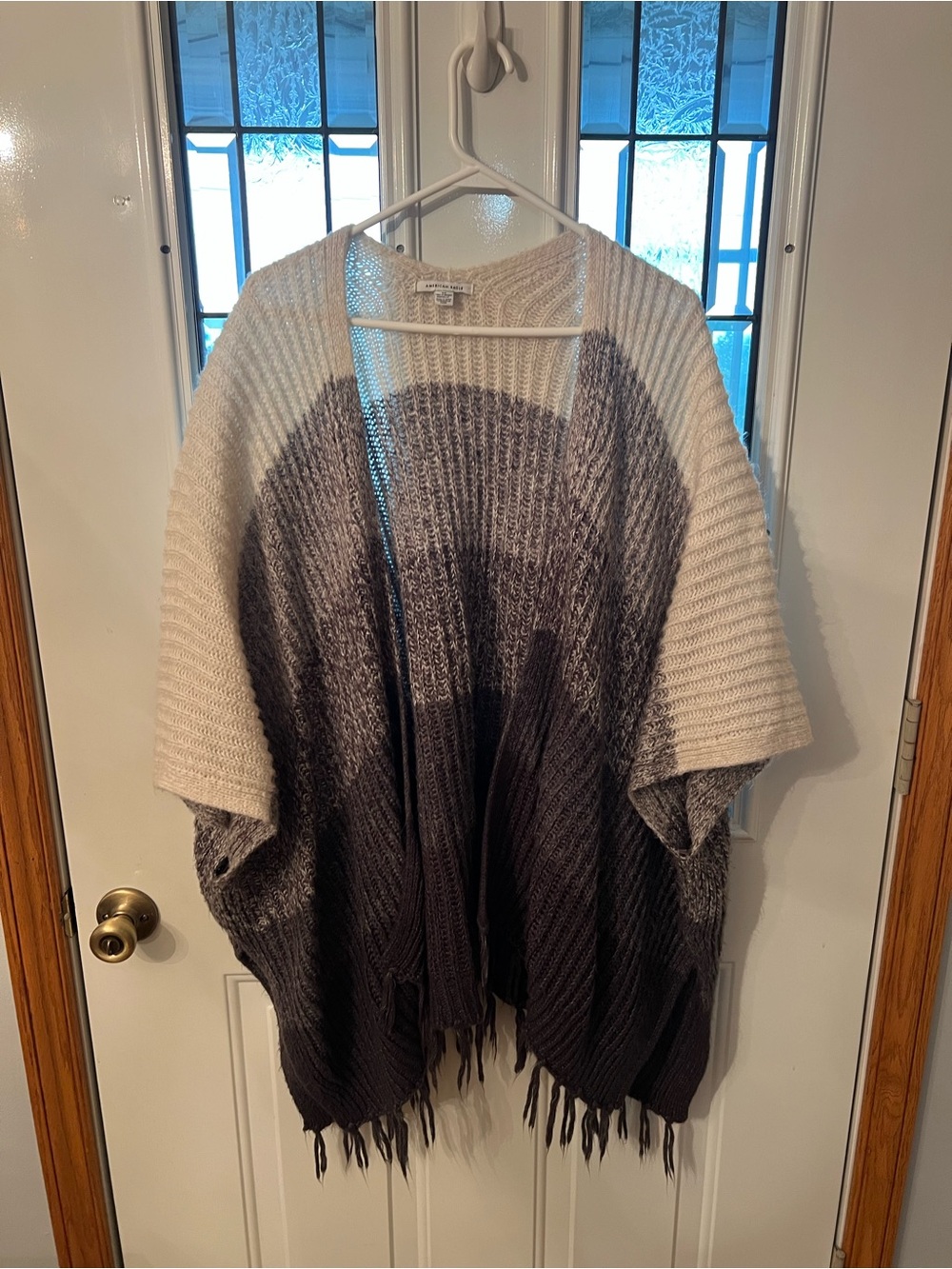 American Eagle Outfitters Cream and Charcoal Ombre Knit Poncho